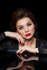 beautiful young woman with red lips