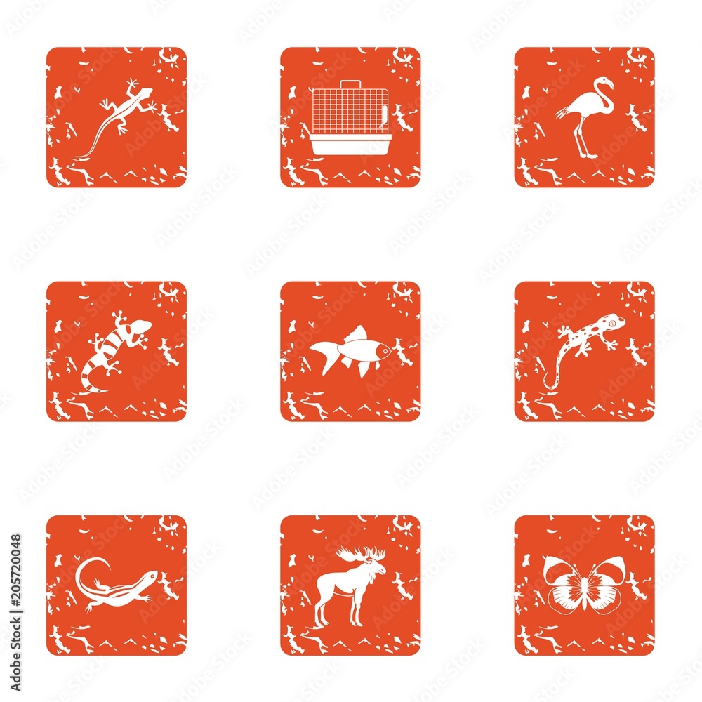 Poster creature icons set. grunge set of 9 creature vector icons for web isolated on white background