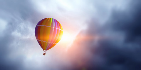 Air balloon in sky. Mixed media