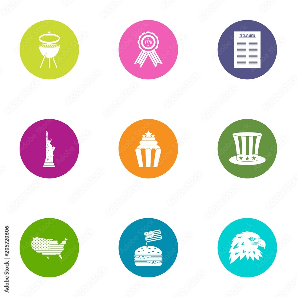 Poster yankee icons set. flat set of 9 yankee vector icons for web isolated on white background
