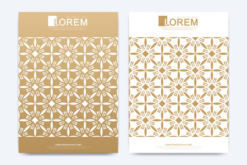 Modern vector template for brochure, Leaflet, flyer, advert, cover, magazine or annual report. A4 size. Islamic design book layout. Abstract golden presentation in islamic style.
