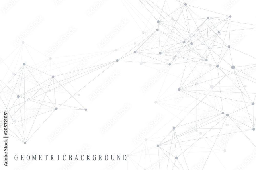 Poster Geometric abstract background with connected line and dots. Graphic background for your design. Vector illustration