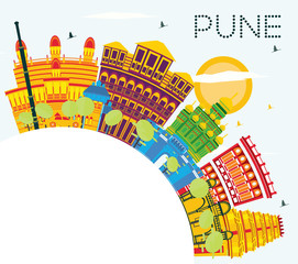 Pune India Skyline with Color Buildings, Blue Sky and Copy Space.
