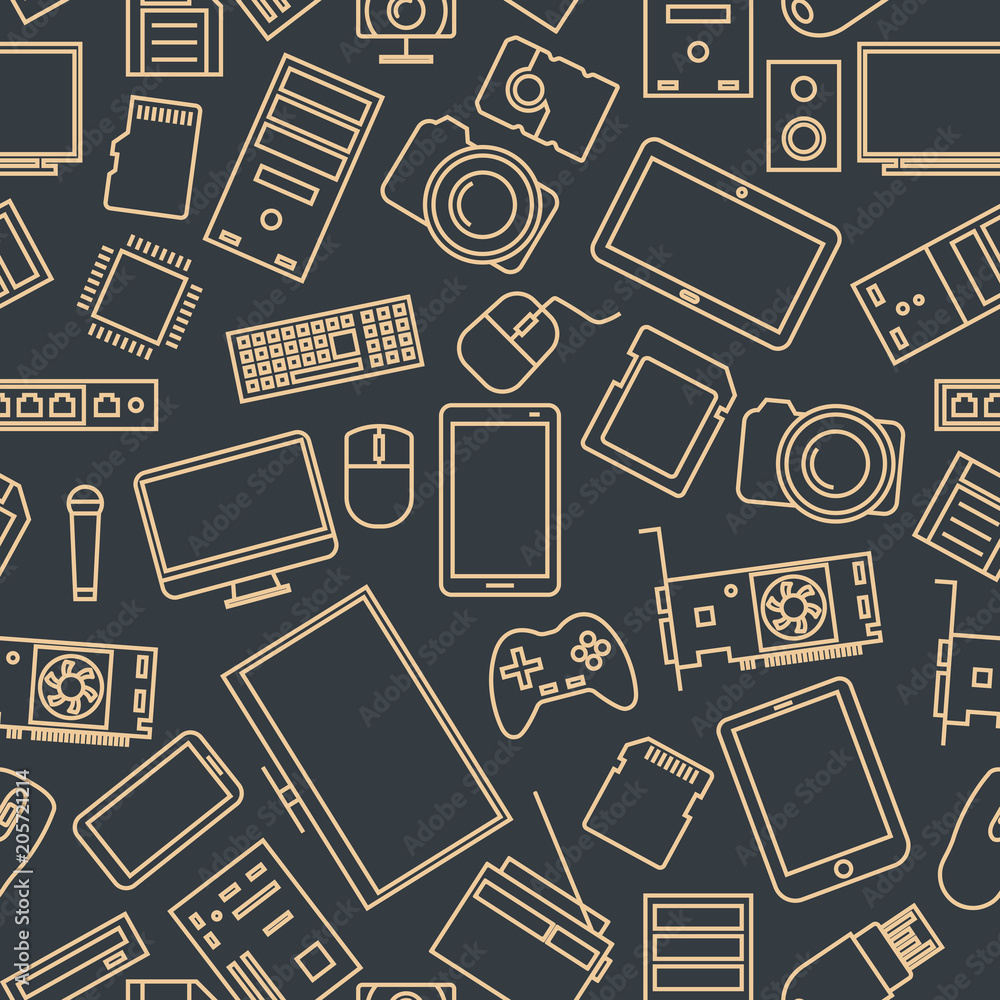 Fototapete seamless pattern from a set of computer and gadget icons, vector illustration.