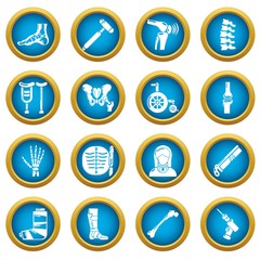 Orthopedist bone tools icons set. Simple illustration of 16 orthopedist bone devices vector icons for web