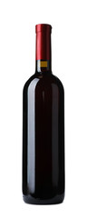 Bottle of expensive red wine on white background