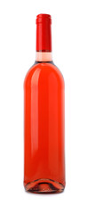 Bottle of expensive rose wine on white background