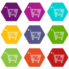 Percent trolley icons 9 set coloful isolated on white for web
