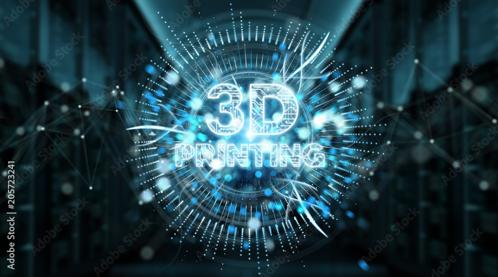 Poster 3d printing digital text hologram background 3d rendering