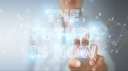 Businesswoman using future text interface 3D rendering