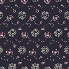 Hand drawn outer space seamless pattern