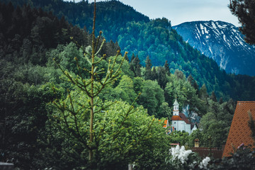 Our Lady of the Mountain Church (Filialkirche Unserer Lieben Frau am Berg) in the historic old town of Füssen, a romantic medieval city on the Romantic Road in Bavaria, Germany