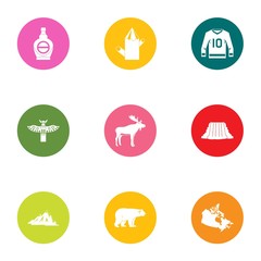 Fototapeta premium Canadian style icons set. Flat set of 9 canadian style vector icons for web isolated on white background