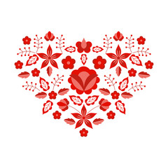 Polish folk pattern vector. Floral ethnic ornament. Slavic eastern european print. Red heart flower design for boho valentines cards, neckline embroidery, gypsy pillow case, bohemian interior textile.