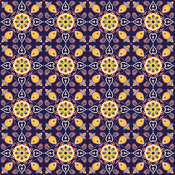 Italian tile pattern vector with vintage ornaments. Portuguese azulejo, mexican talavera, spanish or sicily majolica, moroccan motif. Tiled texture background for kitchen or bathroom flooring ceramic.