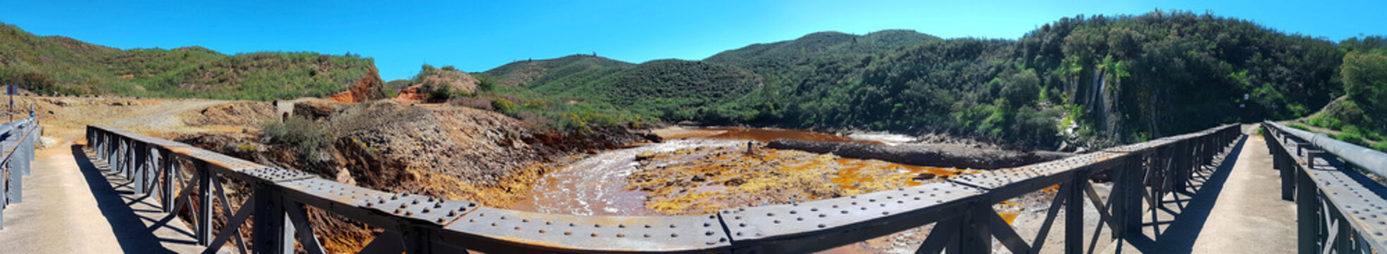 180&ordm; panoramic view of the Cachan bridge, in Berrocal, province of Huelva, Spain