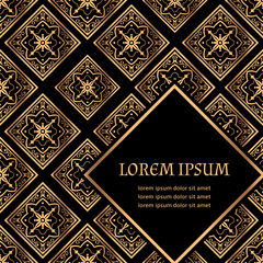 Luxury background vector. Golden royal pattern. Vintage art deco tile design for beauty spa client card, wedding ceremony, holiday ramadan greeting, menu covering template, christmas and new year.