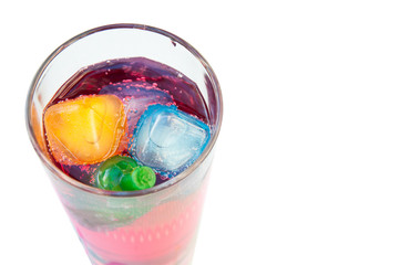 Cherry cocktail with ice on white ,top view