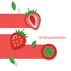 Fresh strawberry fruit background in paper art style , vector , illustration