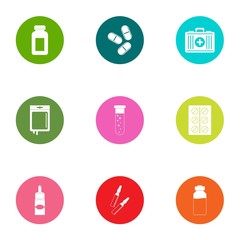 Medication icons set. Flat set of 9 medication vector icons for web isolated on white background
