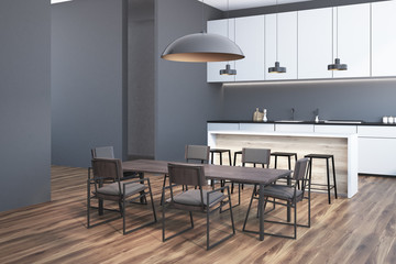 Gray dining room and kitchen corner