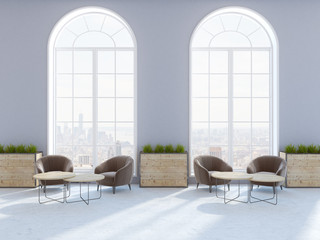 Brown sofas in an eco style restaurant