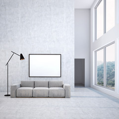 Gray sofa living room with poster