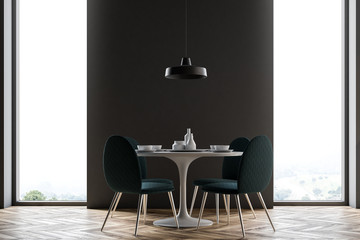 Black wall dining room, minimalism