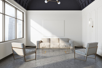 Beige sofa living room with a poster