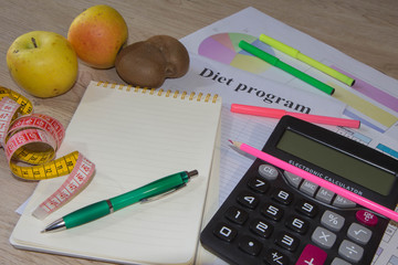 Diet plan. The concept of weight loss, wellness and healthy lifestyle. Vegetarian fruit diet. Products with low fat content