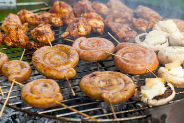 Assorted meat grilling outdoor