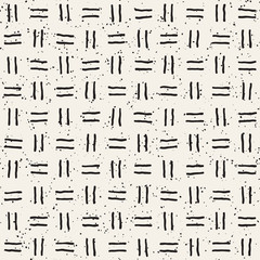 Hand drawn style ethnic seamless pattern. Abstract grungy geometric background in black and white.