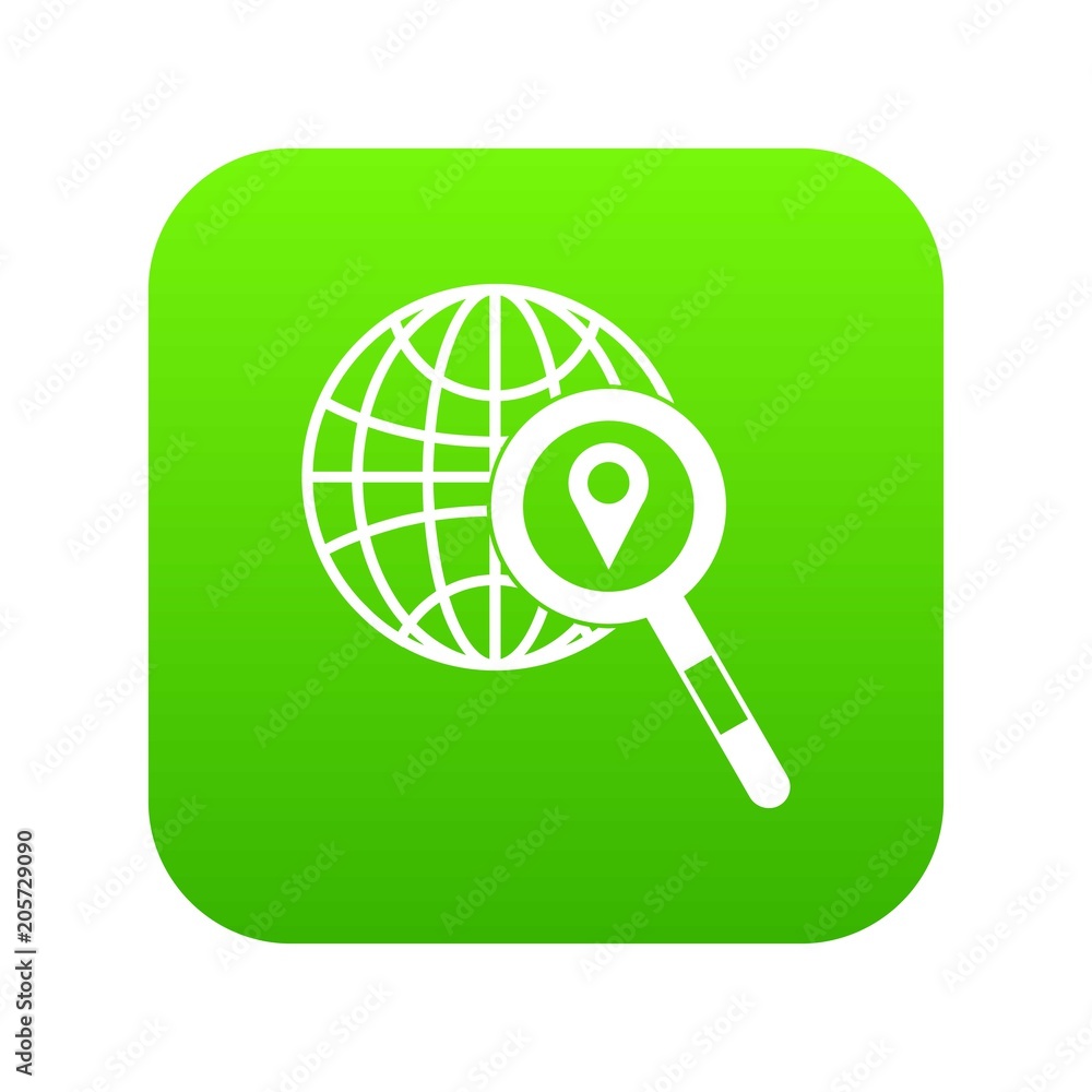 Poster globe, map pointer and magnifying glass icon digital green for any design isolated on white vector i
