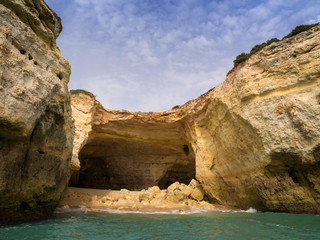 view of Marinha beach from a boat. Algarve, Portugal