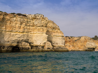 view of Marinha beach from a boat. Algarve, Portugal