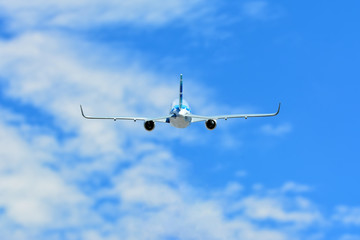 Passenger airplane in the clouds. 