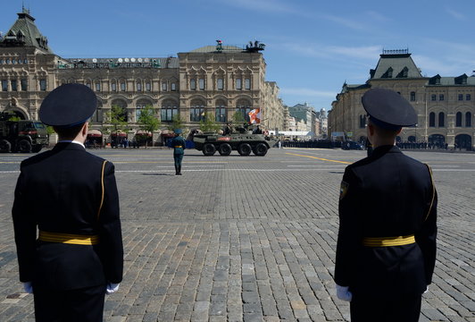Armored personnel carrier BTR-82A during the Victory parade on red square in Moscow.