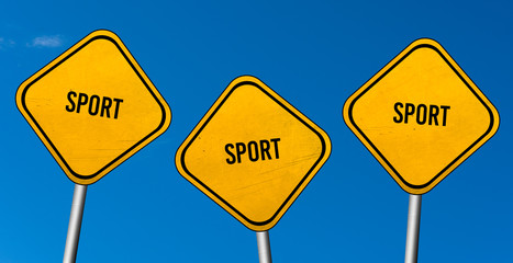sport - yellow sign with blue sky