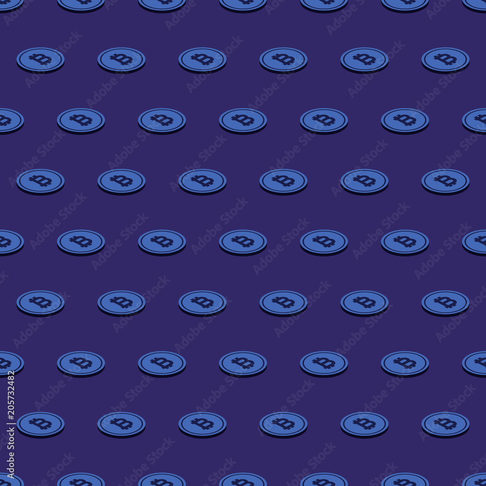 Aufkleber seamless pattern with realistic bitcoins crypto currency mining concept vector illustration. isometr