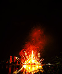 Fototapeta na wymiar A fireworks display against the night sky. New year 2019