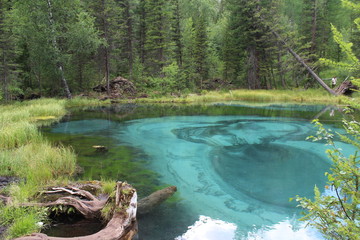 Naklejka na ściany i meble Blue geyser lake. Altai