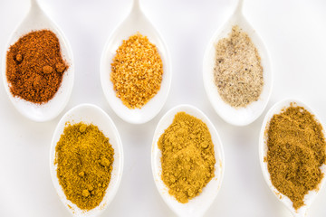 Various spices selection. Isolated on white background