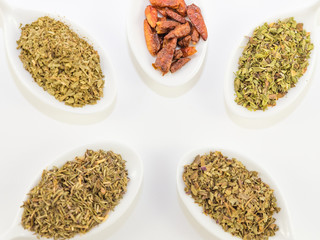 Various spices selection. Isolated on white background