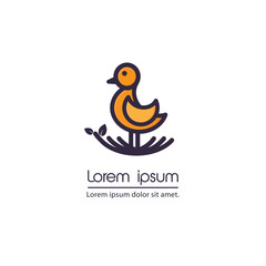orange bird in the nest of sprigs logo template vector illustration