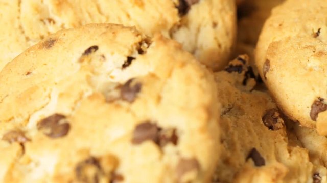 Close up of rotating chocolate chip Cookies. No sound.