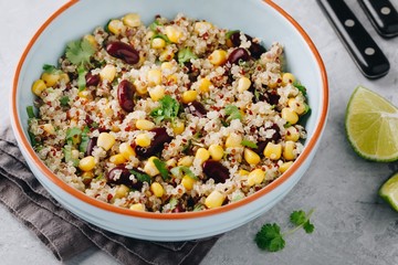 Quinoa salad with sweet corn, black beans and cilantro.