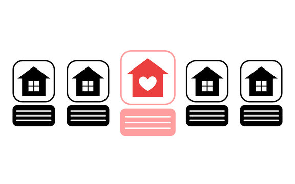 Vector Flat Illustration About House Hunting. Search A New House App. Modern Background With Grid Of House Icons.