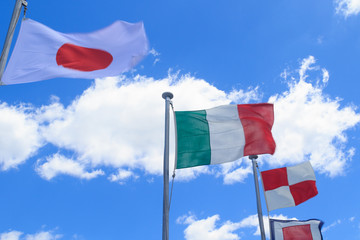 強風にたなびく旗