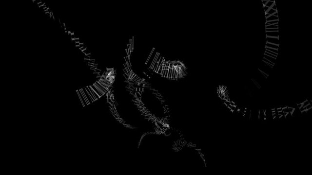 4k Spiral roman numerals characters letters array flying stars stage fireworks,magnetic ribbons space,energy art particle background.