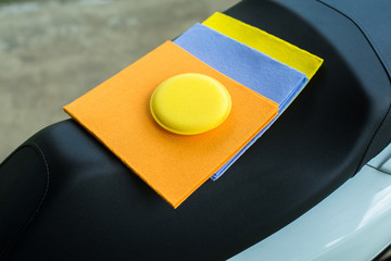 Car wipers chamois many color cloth and sponge wax with clean new motorcycle